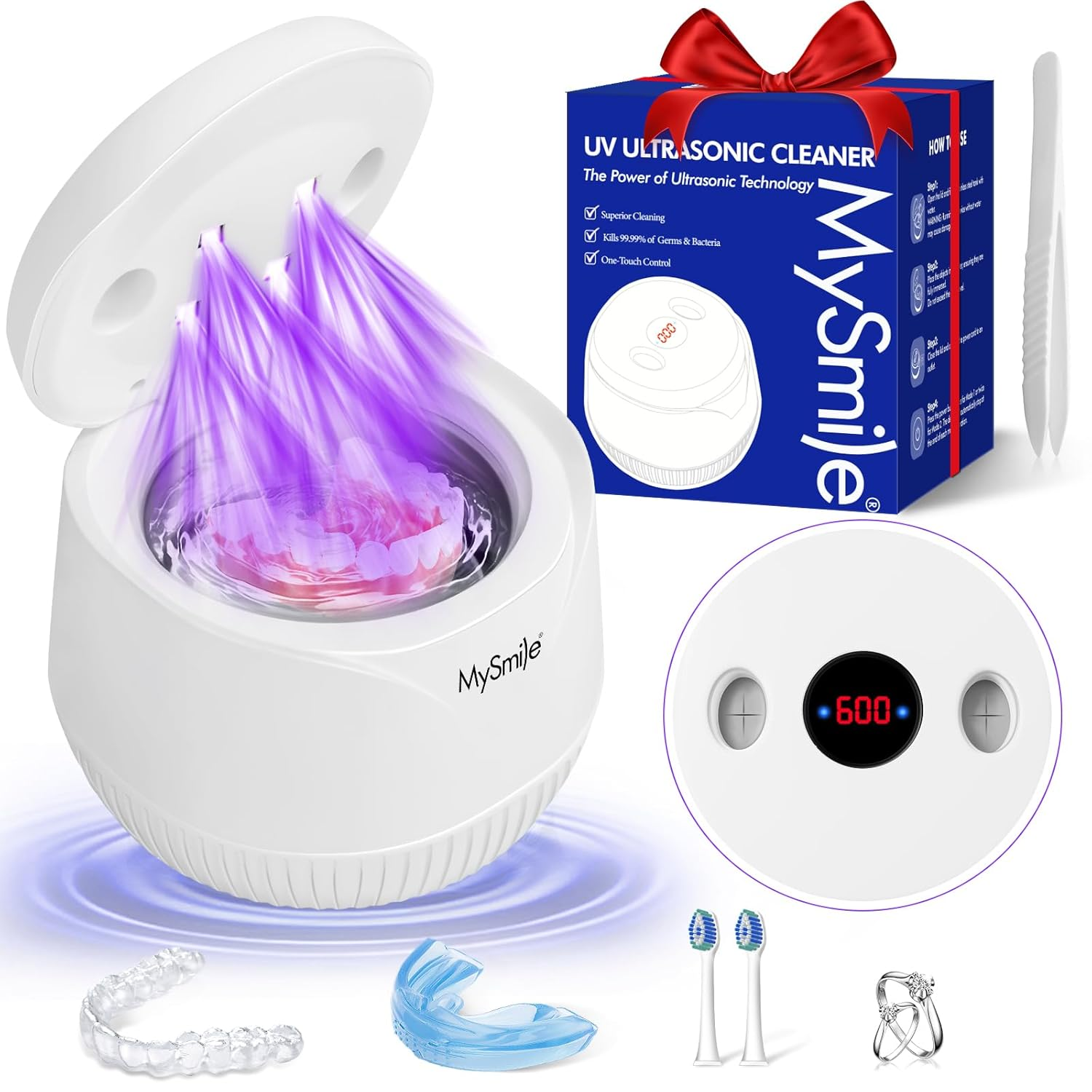 MySmile Ultrasonic Retainer Cleaner: 45kHz Professional Deep Cleaning for Retainers, Aligners, Dentures & Night Guards