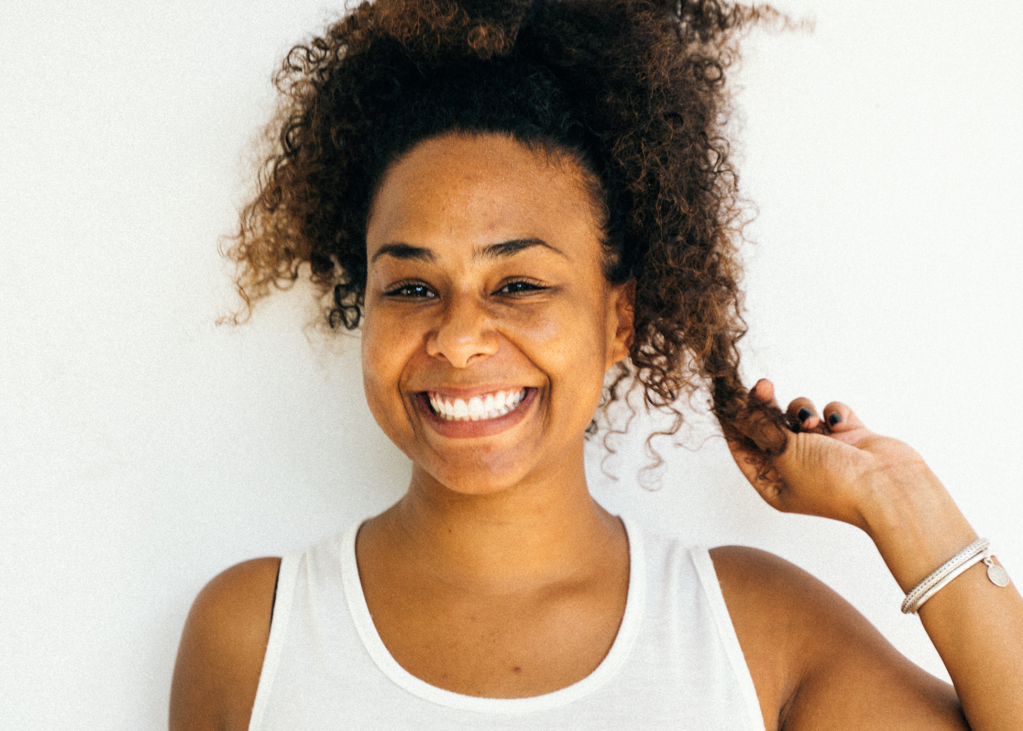 woman smile after using MySmile Whitening Strips