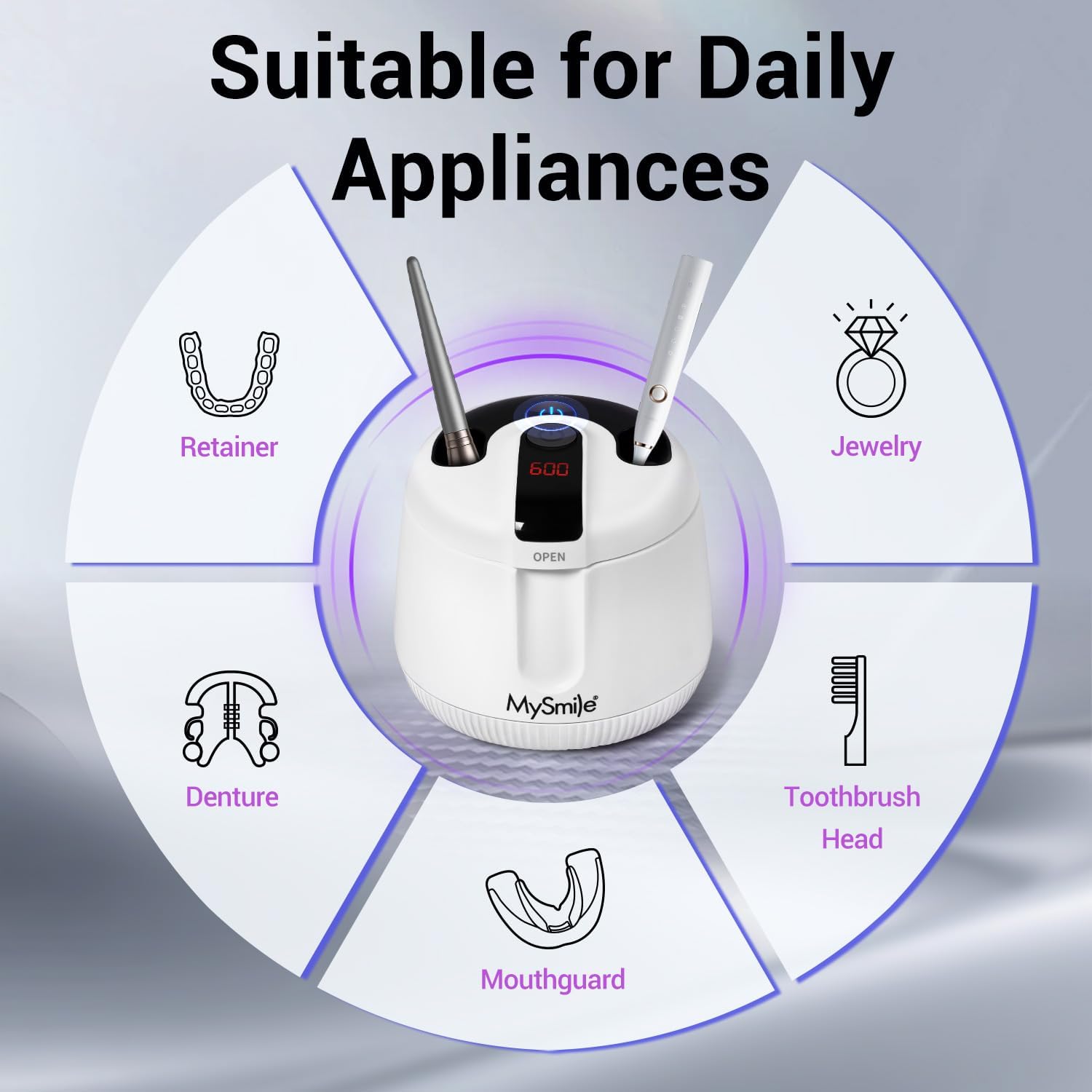 Person using MySmile rechargeable ultrasonic cleaner