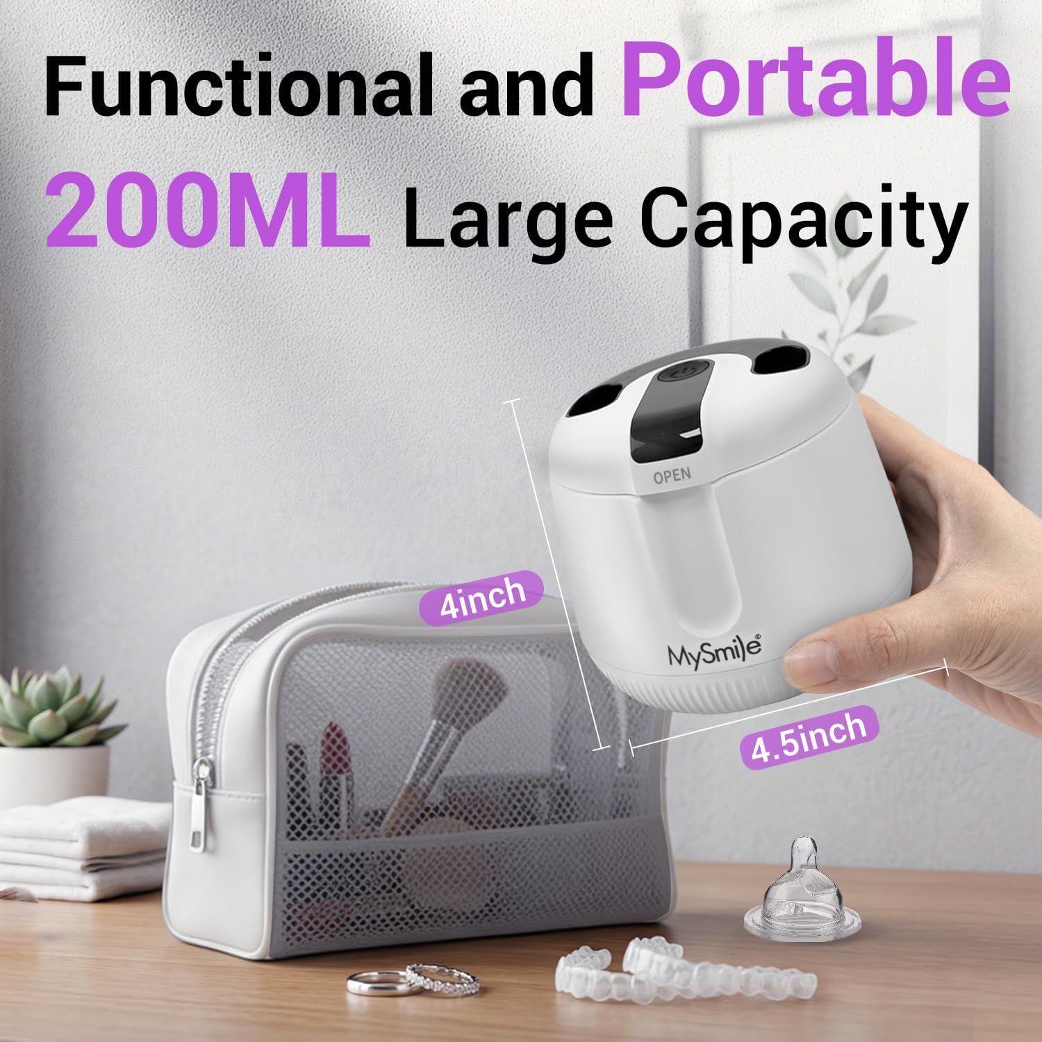Cordless Ultrasonic Retainer Cleaner with UV for Aligners - Travel Ready