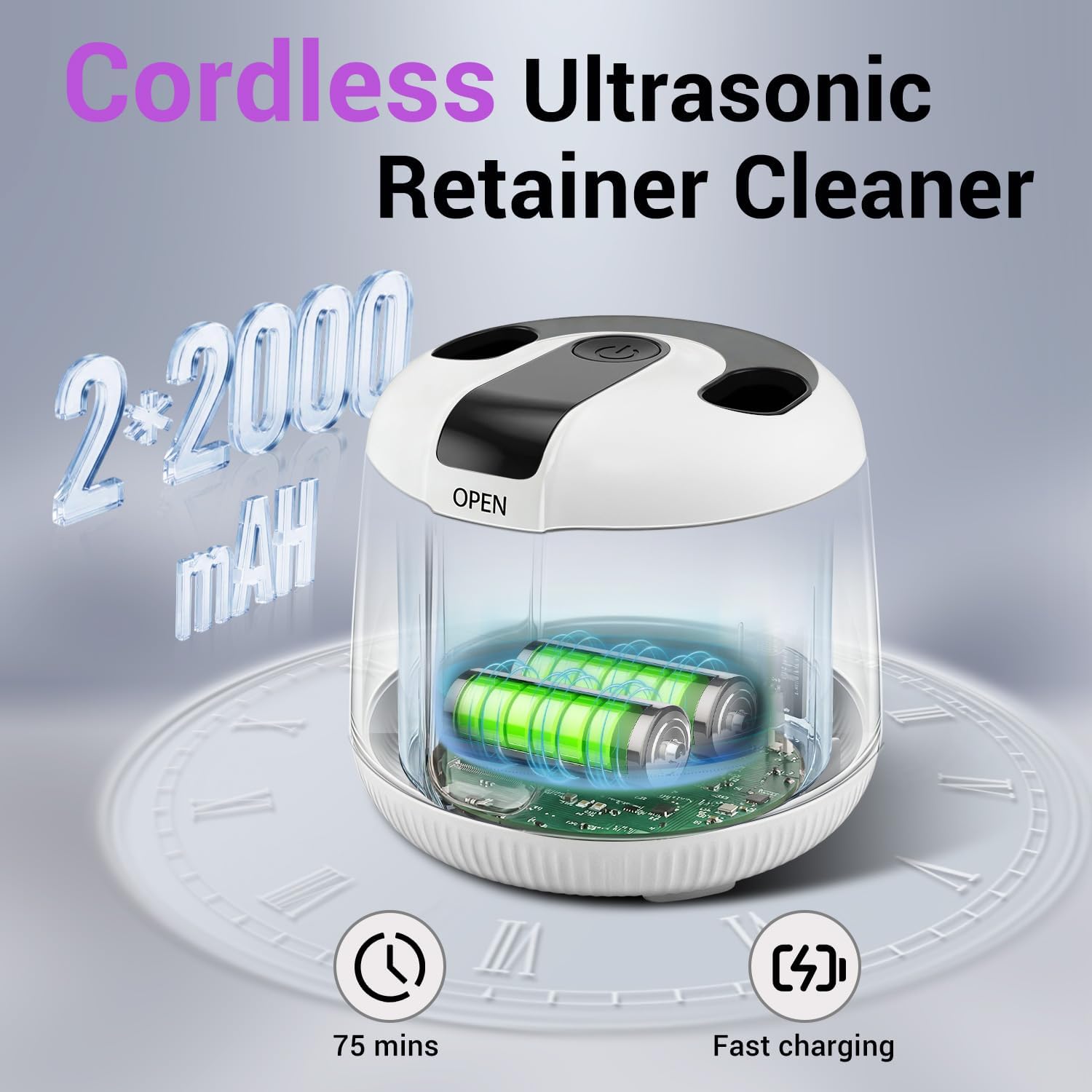 Cordless Ultrasonic Retainer Cleaner with UV for Aligners - Travel Ready