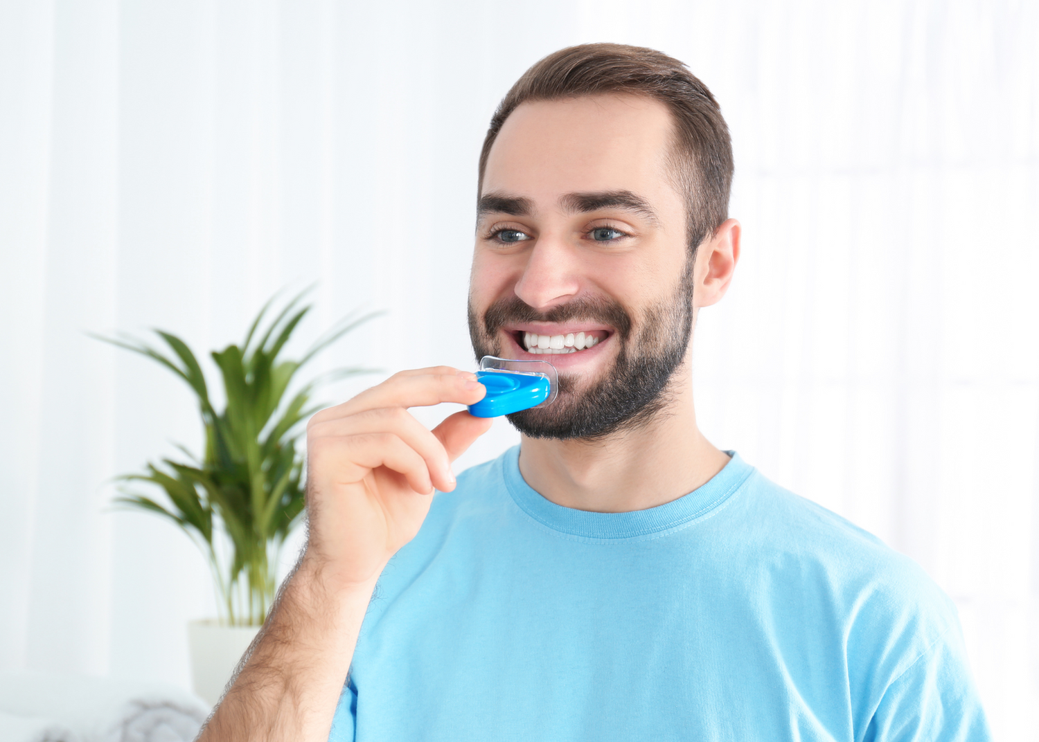 man use MySmile V34 toothpaste