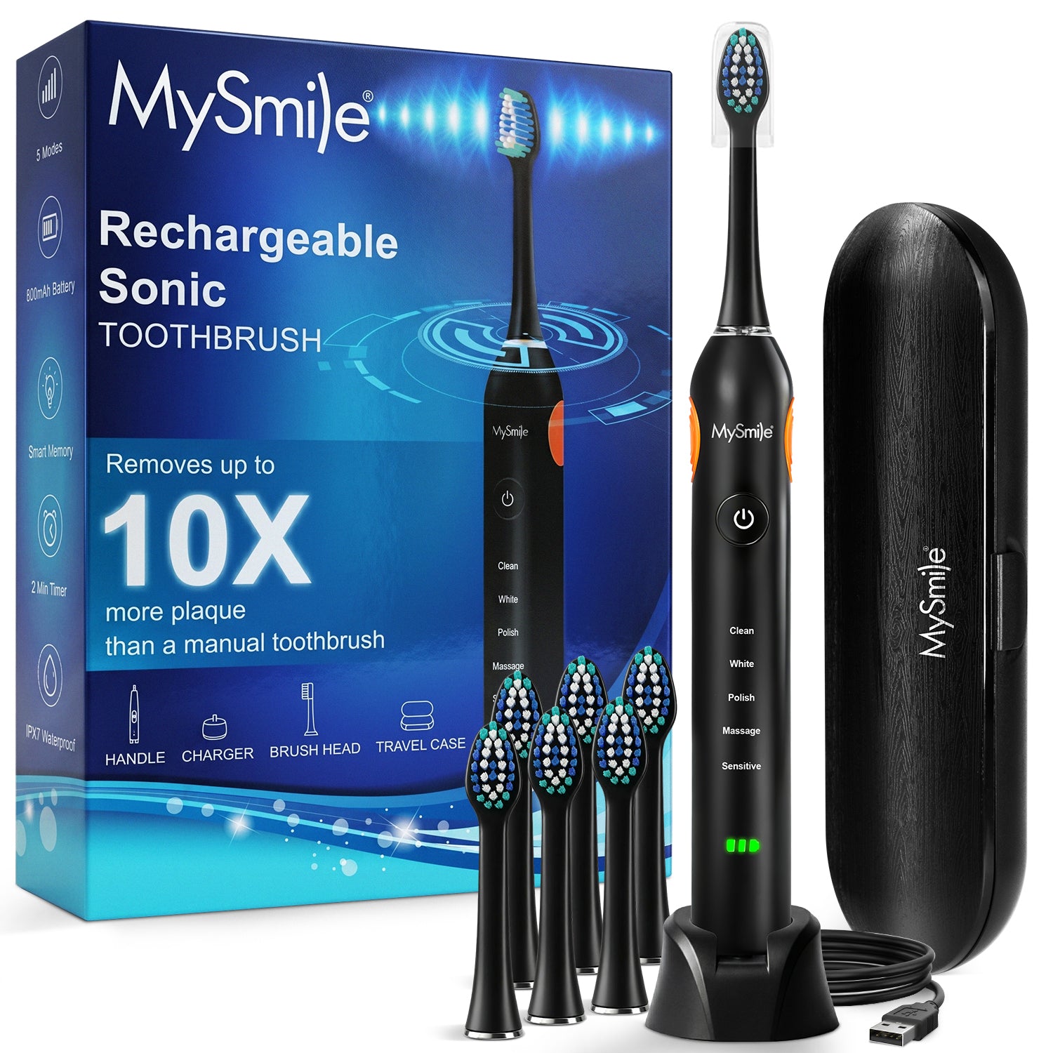 UC605 Elite Sonic Electric Toothbrush with 6 Brush Heads