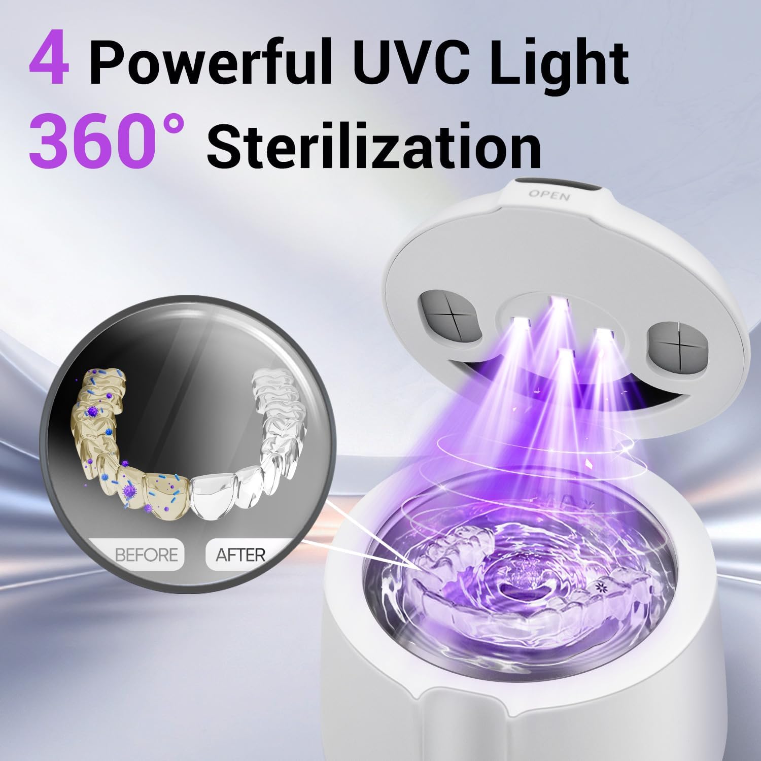Cordless Ultrasonic Retainer Cleaner with UV for Aligners - Travel Ready