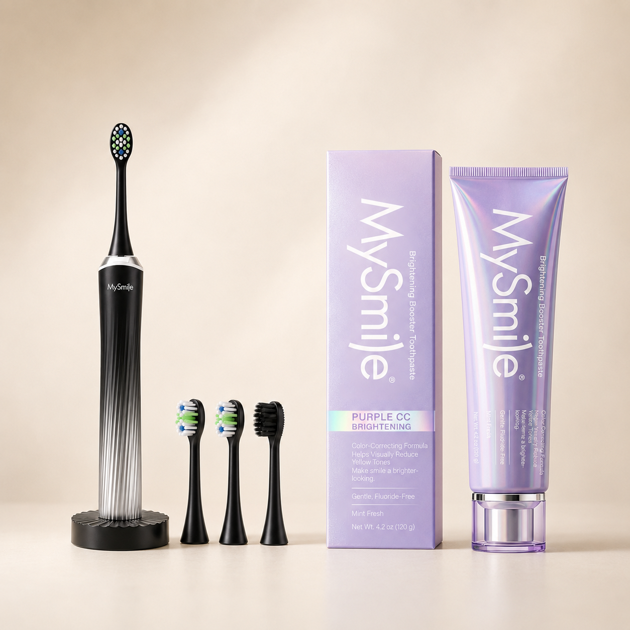 Button-Free Sonic Toothbrush & Purple Color Correcting Toothpaste Bundle