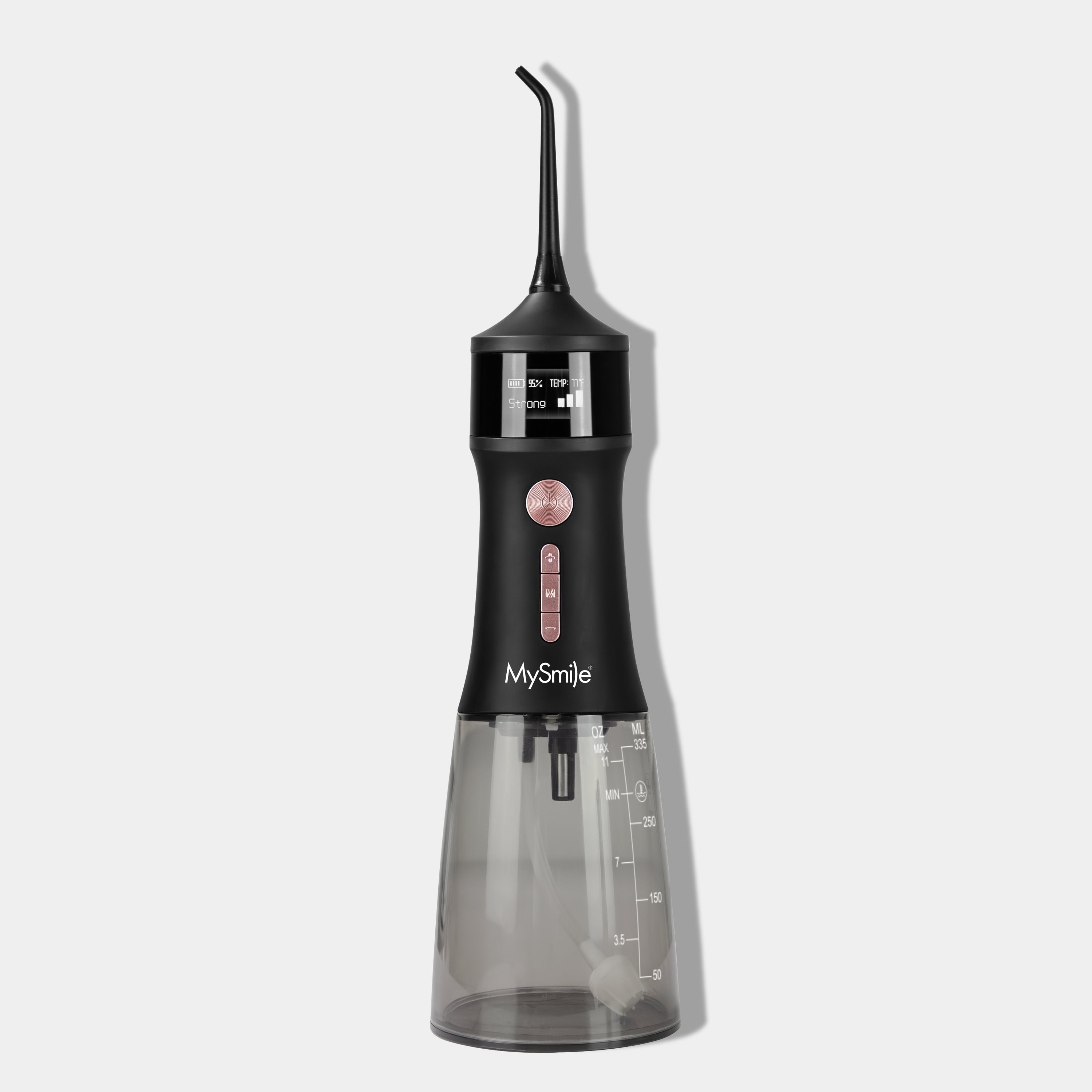 MySmile LP221 cordless water flosser in black, removes plaque and supports gum health.
