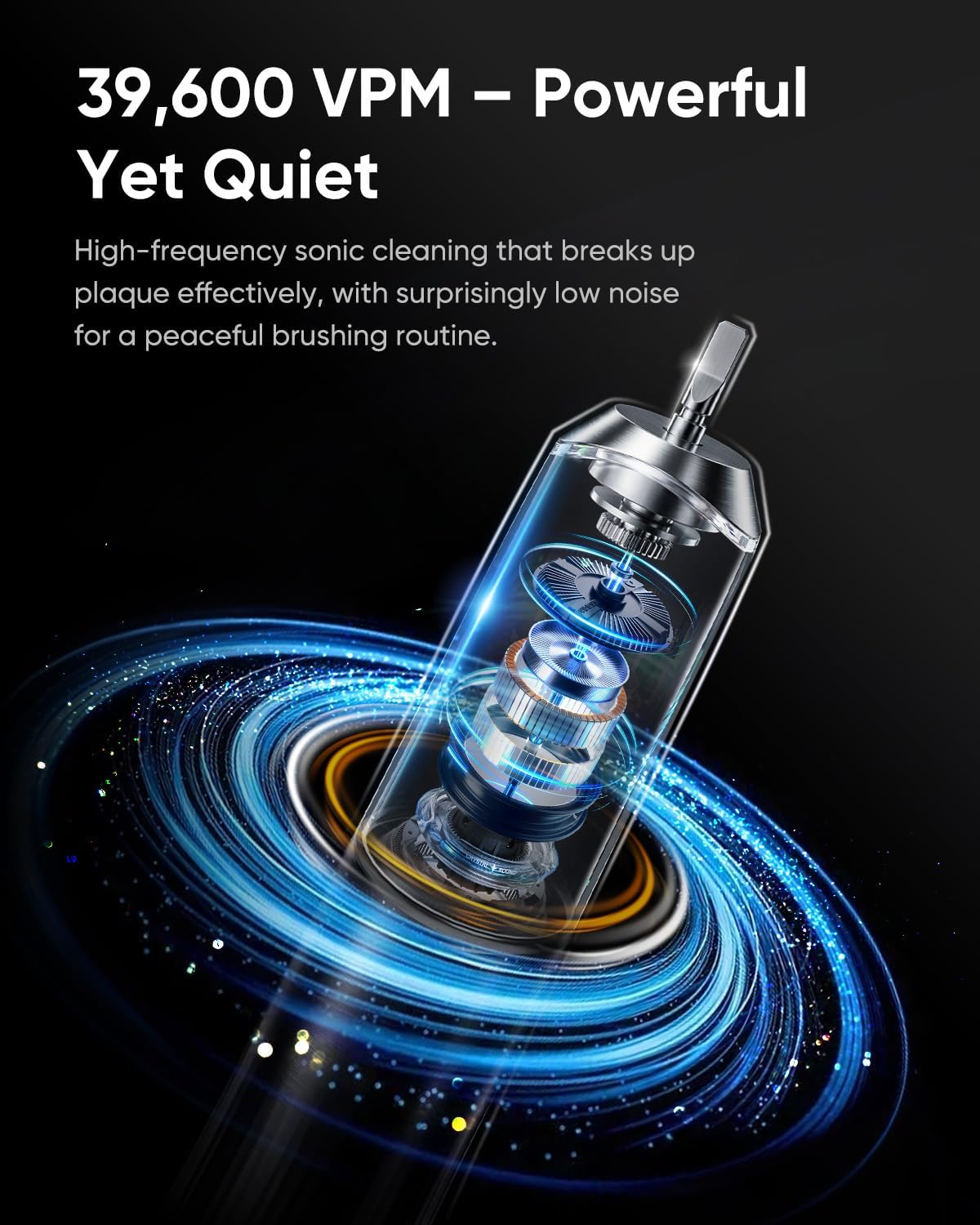 MySmile® sonic electric toothbrush maglev motor delivering 39,600 VPM high-frequency vibration for powerful plaque removal with a low-noise quiet design.
