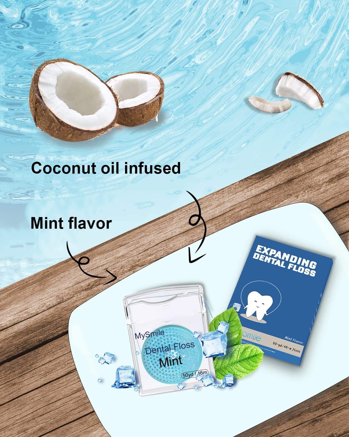 MySmile Floss Coconut Oil Infused Woven, Flossers for Adults, Tooth Floss, Floss Threaders for Bridges, Extra Floss Refill, Cool Mint - MySmile